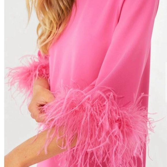 Tuckernuck - beautiful hot pink maxi dress with feather sleeves - Picture 2 of 4